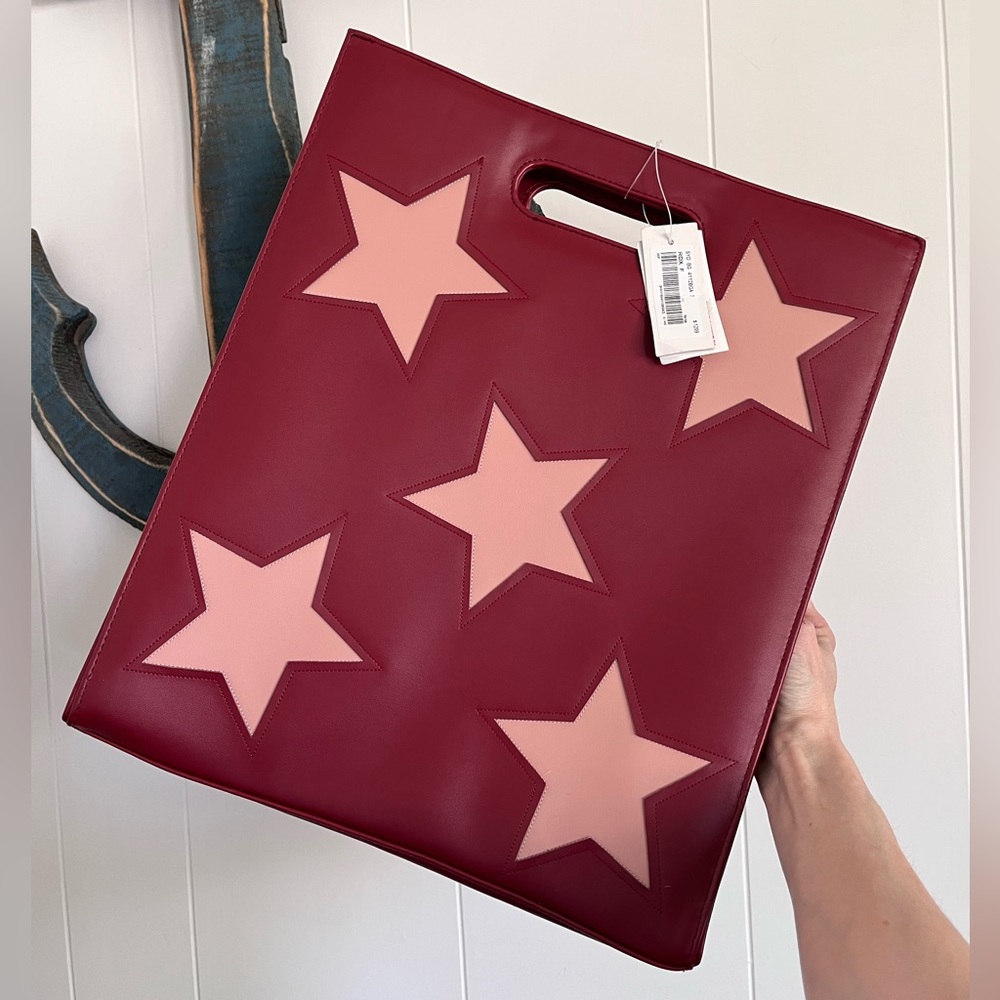 NWT Style Nanda Stars Tote Bag Structured Red Faux Leather Pink stylenanda new